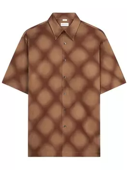 DRIES VAN NOTEN рубашка поло с узором в ромб, коричневый