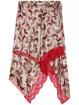 DRIES VAN NOTEN шелковая юбка миди асимметричного кроя, красный