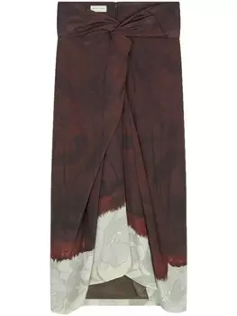 DRIES VAN NOTEN юбка с драпировкой и цветочным принтом, коричневый
