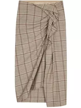DRIES VAN NOTEN юбка в клетку с драпировкой, серый