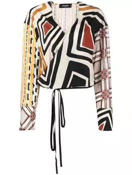 Dsquared2 блузка с запахом и геометричным принтом, нейтральный цвет