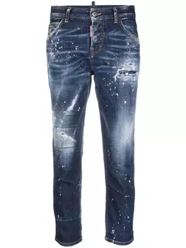 Dsquared2 distressed cropped jeans, синий