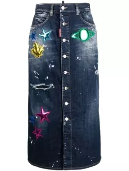 Dsquared2 distressed patch-detail denim skirt, синий