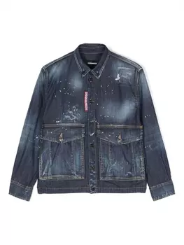 Dsquared2 джинсовая рубашка с эффектом разбрызганной краски и логотипом, синий
