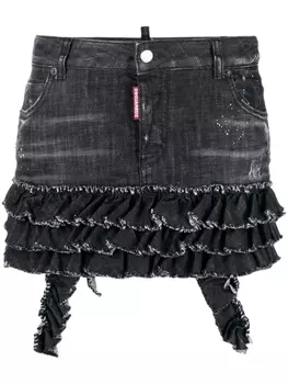 Dsquared2 джинсовая юбка мини с оборками, черный