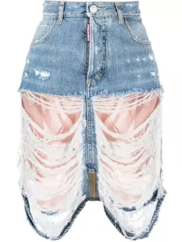 Dsquared2 джинсовая юбка с эффектом потертости, синий