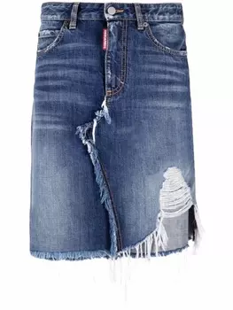 Dsquared2 джинсовая юбка с эффектом потертости, синий