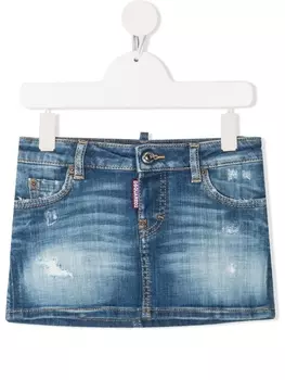 Dsquared2 джинсовая юбка с эффектом потертости, синий