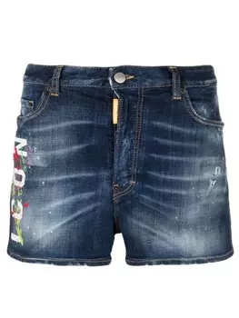 Dsquared2 джинсовые шорты Icon с эффектом разбрызганной краски, синий