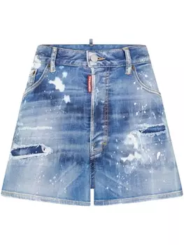 Dsquared2 джинсовые шорты с эффектом потертости и логотипом, синий