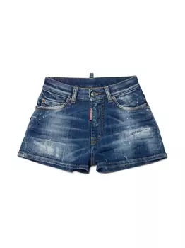 Dsquared2 джинсовые шорты с эффектом потертости и логотипом, синий