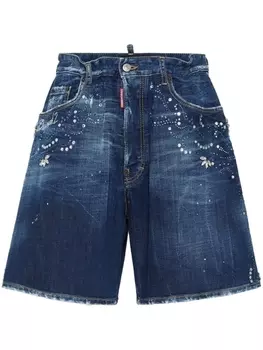 DSQUARED2 джинсовые шорты со стразами, синий