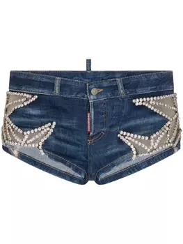 Dsquared2 джинсовые шорты со вставками из тюля, синий