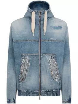Dsquared2 джинсовый бомбер с капюшоном и кристаллами, синий
