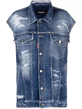 Dsquared2 джинсовый жилет с эффектом потертости, синий