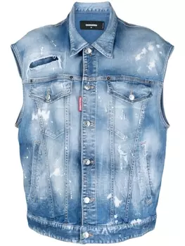 Dsquared2 джинсовый жилет с эффектом разбрызганной краски, синий