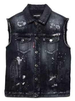 Dsquared2 джинсовый жилет с эффектом разбрызганной краски, черный