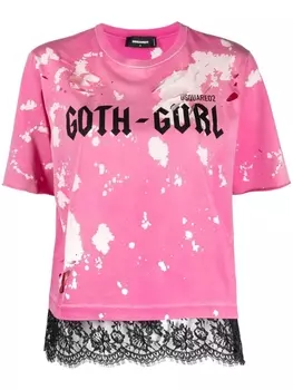 Dsquared2 футболка Goth Gurl с эффектом потертости, розовый