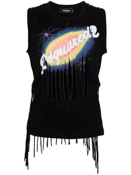 Dsquared2 футболка с бахромой и логотипом, черный