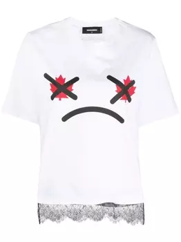 Dsquared2 футболка с графичным принтом и кружевом, белый