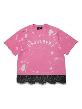 Dsquared2 футболка с кружевом и логотипом, розовый