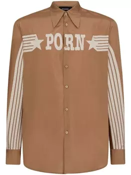 Dsquared2 graphic-print silk shirt, коричневый