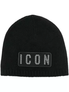 Dsquared2 Icon-patch knitted beanie, черный