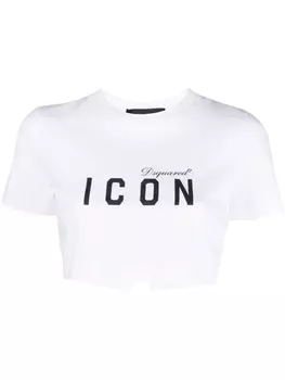 Dsquared2 Icon-print cropped cotton T-shirt, белый