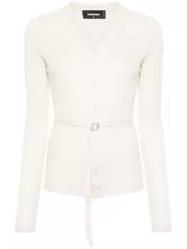 Dsquared2 кардиган тонкой вязки с поясом, нейтральный цвет