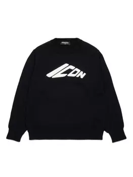 DSQUARED2 KIDS джемпер из смесовой шерсти с логотипом, черный