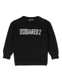 DSQUARED2 KIDS джемпер вязки интарсия с логотипом, черный