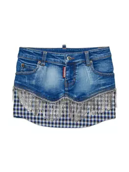 DSQUARED2 KIDS джинсовая юбка с бахромой, синий