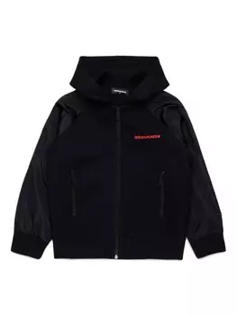DSQUARED2 KIDS худи на молнии с вышитым логотипом, черный