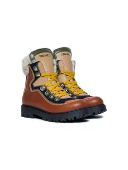 Dsquared2 Kids кожаные сапоги с подкладкой из овчины, коричневый