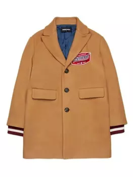 DSQUARED2 KIDS однобортный пиджак с нашивкой-логотипом, коричневый