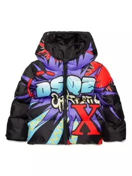 DSQUARED2 KIDS пуховик с графичным принтом, черный