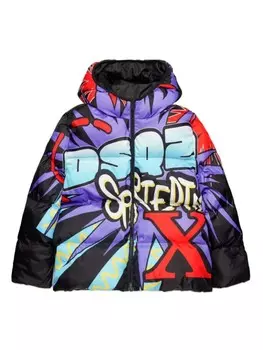 DSQUARED2 KIDS пуховик с принтом, черный