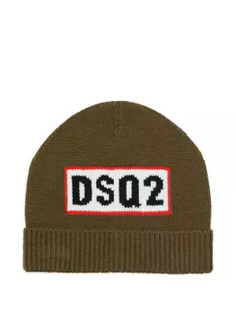 DSQUARED2 KIDS шапка бини вязки интарсия с логотипом, зеленый