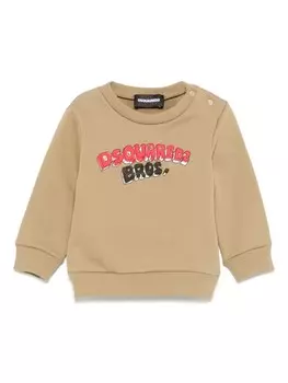 DSQUARED2 KIDS свитер с принтом логотипа, коричневый