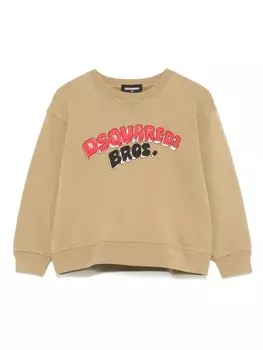 DSQUARED2 KIDS свитер с принтом логотипа, коричневый