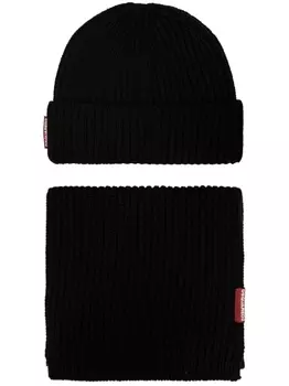 Dsquared2 комплект из шерстяной шапки и шарфа в рубчик, черный