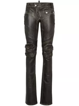 DSQUARED2 кожаные брюки bootcut, черный