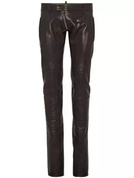 DSQUARED2 кожаные брюки скинни, коричневый