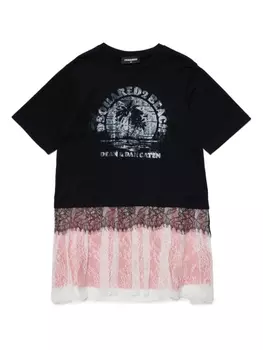 Dsquared2 кружевное платье с логотипом, черный