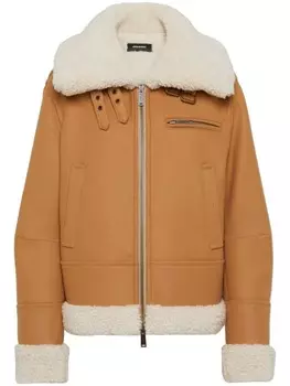 DSQUARED2 куртка из овчины на молнии, нейтральный цвет