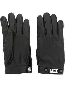 Dsquared2 logo-plaque leather gloves, черный