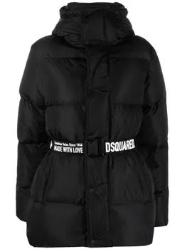 Dsquared2 logo-print belted puffer, черный