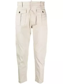 Dsquared2 mid-rise cotton tapered trousers, нейтральный цвет