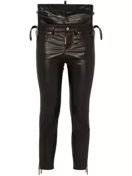 Dsquared2 многослойные кожаные узкие брюки, черный