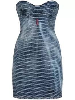 Dsquared2 платье мини из денима с кристаллами, синий
